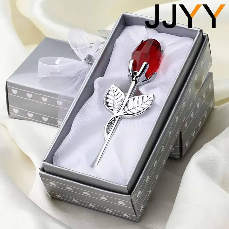 Valentine'S Day Gift Crystal Glass Rose Statue Craft Favor Valentine'S Day Gift Souvenirs Wedding Decoration Ornaments Gift Box