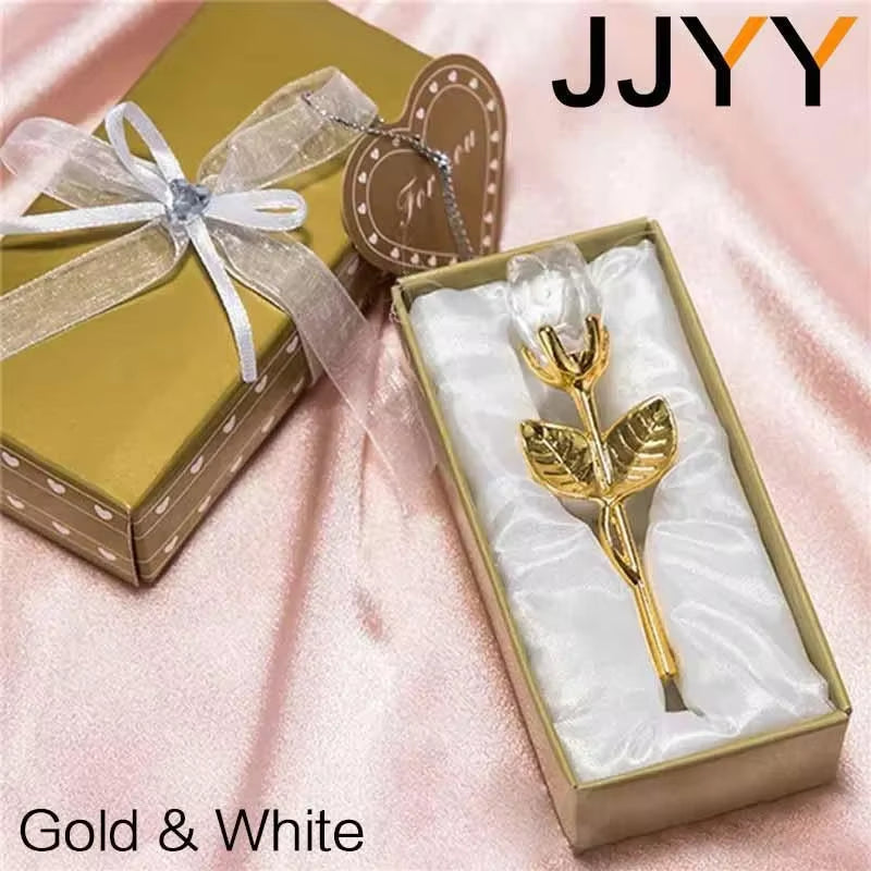 Valentine'S Day Gift Crystal Glass Rose Statue Craft Favor Valentine'S Day Gift Souvenirs Wedding Decoration Ornaments Gift Box