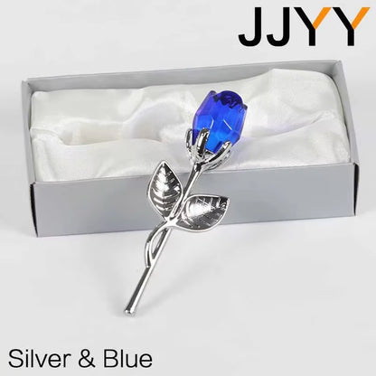 Valentine'S Day Gift Crystal Glass Rose Statue Craft Favor Valentine'S Day Gift Souvenirs Wedding Decoration Ornaments Gift Box
