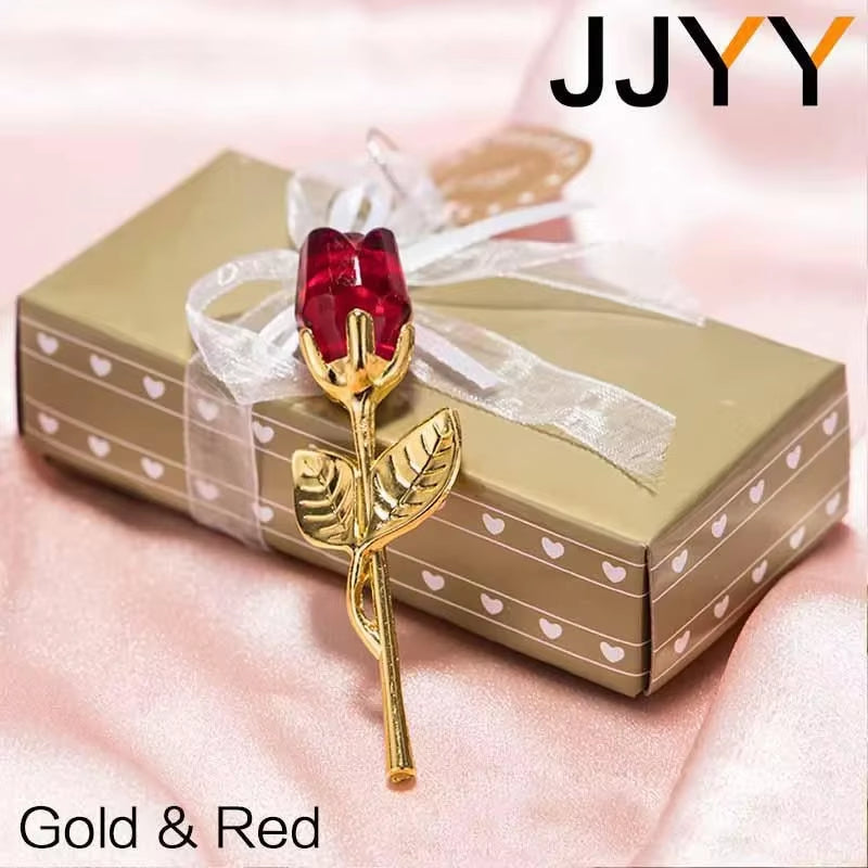 Valentine'S Day Gift Crystal Glass Rose Statue Craft Favor Valentine'S Day Gift Souvenirs Wedding Decoration Ornaments Gift Box