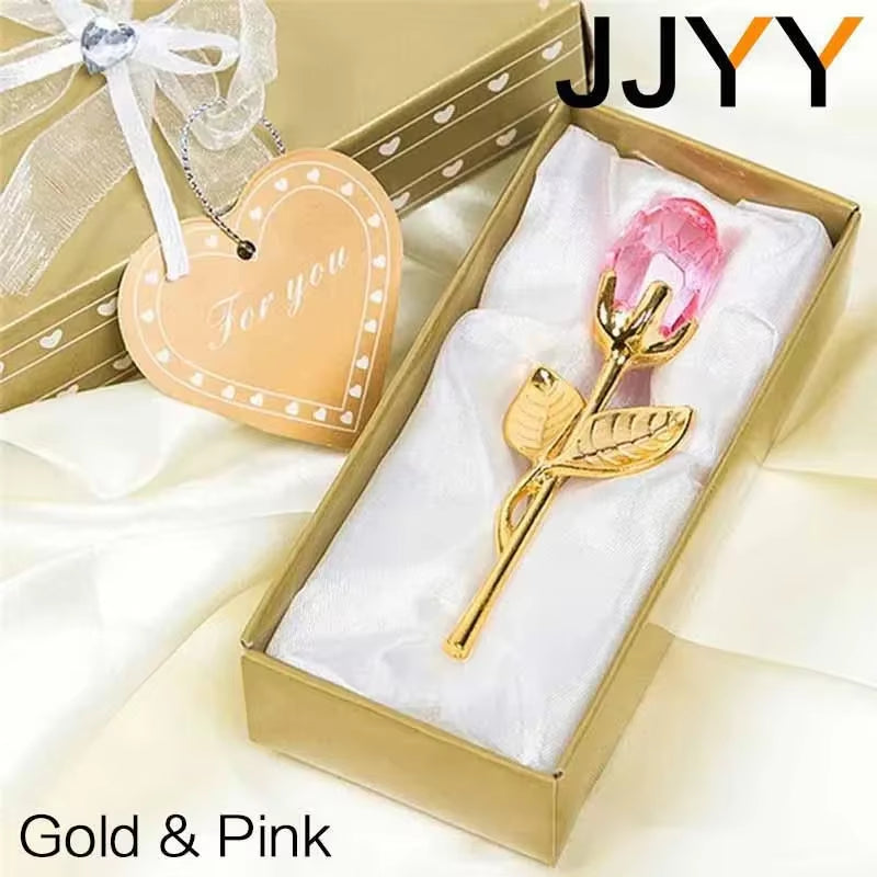 Valentine'S Day Gift Crystal Glass Rose Statue Craft Favor Valentine'S Day Gift Souvenirs Wedding Decoration Ornaments Gift Box